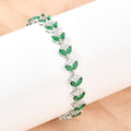 Pulsera Tennis, diseño de hoja, con cierres de cristal verde