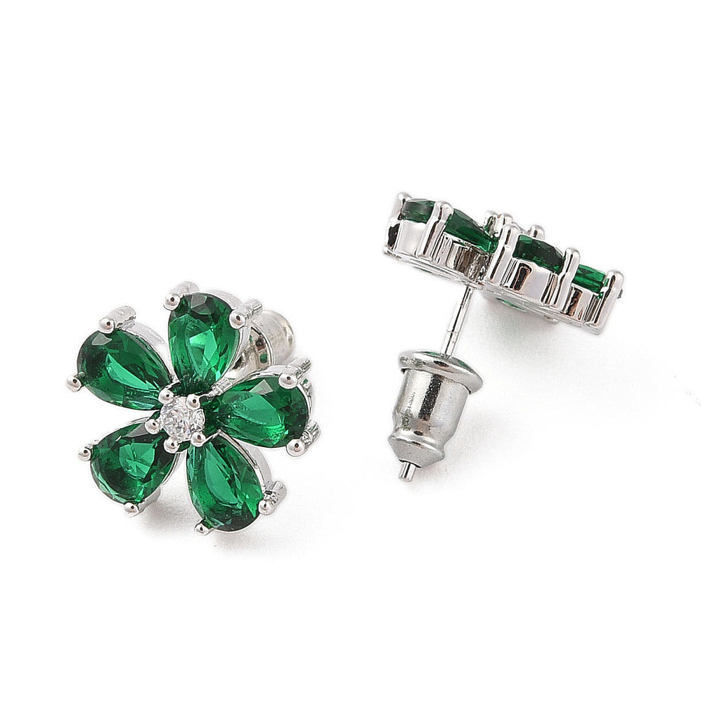 Aretes de Flor con Circonio verde