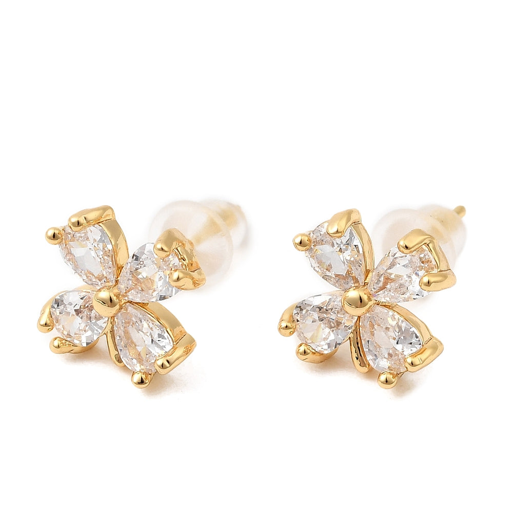 Aretes Flor pequeña de circonita cúbica transparente