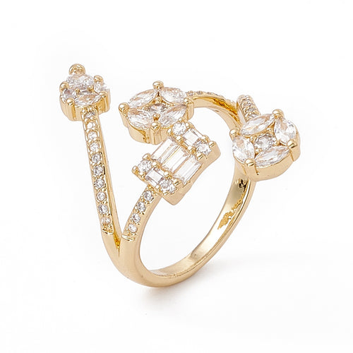 Anillo ajustable con flor de circonia cúbica transparente