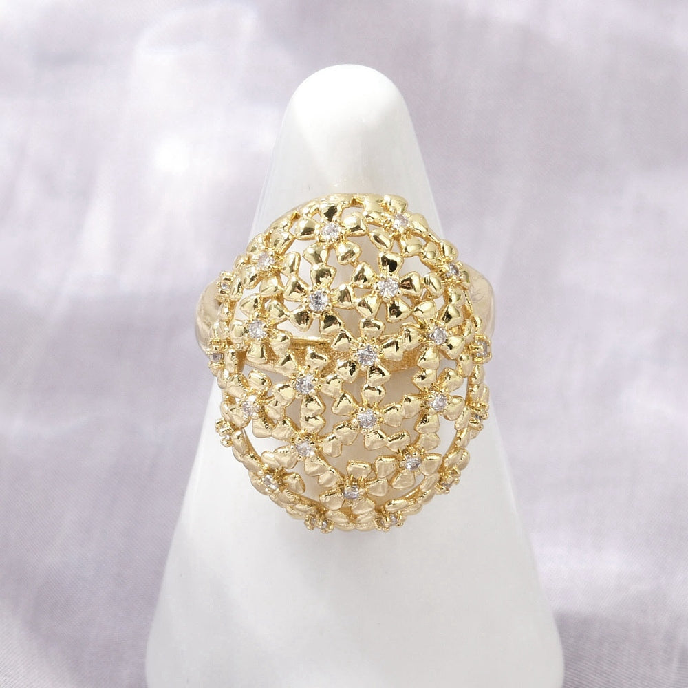 Anillo ajustable ovalado con flores