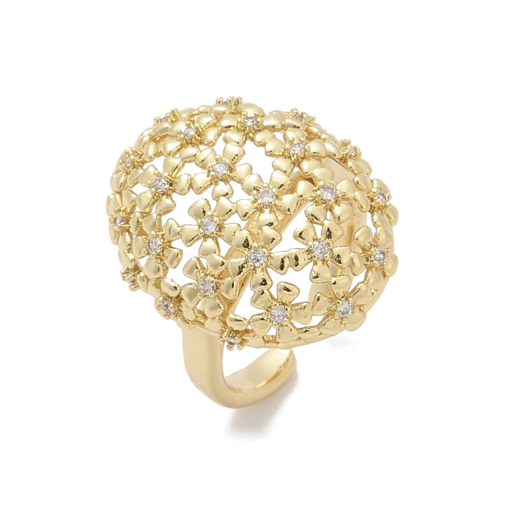 Anillo ajustable ovalado con flores