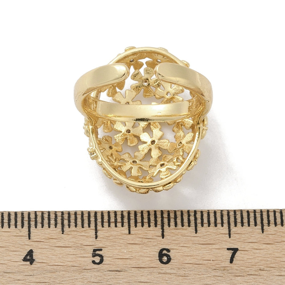 Anillo ajustable ovalado con flores