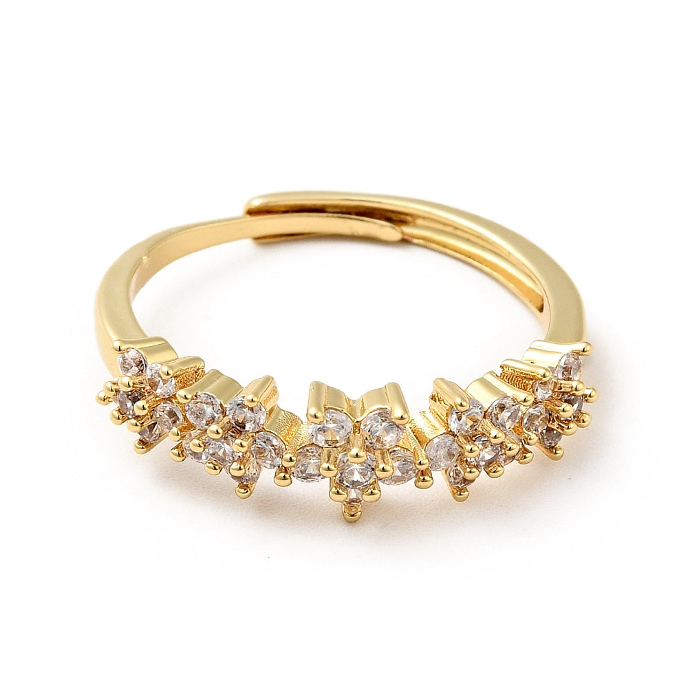 Anillo ajustable con flor de circonita cúbica transparente